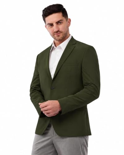SaintX Men's Premium 4-Way Comfy Stretch Sunscreen Blazer | Light Weight, Designed for Summers | Fully Lined | Comfort able Slim Fit | Wrinkle Resistant & Formal Signature Coat (JK11_Olive_50)
