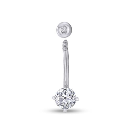 Affy MNO-BB-20191803-WG-CZ Round Shape White Cubic Zirconia Body Piercing Curved Barbells, Floating Navel Belly Piercing Button Premium Surgical Steel Ring In 14K White Gold Over Sterling Silver Gift thumb #3
