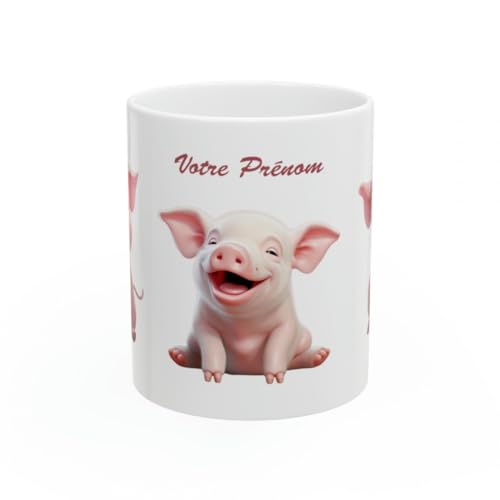 Jm-Déco Mug personnalisé Personnalisable Petit Cochon avec prénom ou Petit Texte - Idée Cadeau - Tasse Humour Rigolo Fun