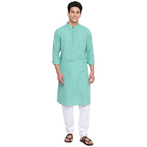 Image of Fabindia Green Cotton Dobby Slim Fit Long Kurta