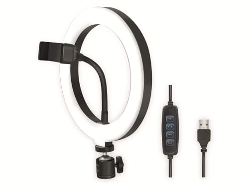 LogiLink AA0151 - LED Ringlicht/Ring Light (Ø 20 cm) mit Smartphone Halterung, 3-Farbmodi (natürlich, warm, kalt) und 72 LEDs für professionelle Videos...