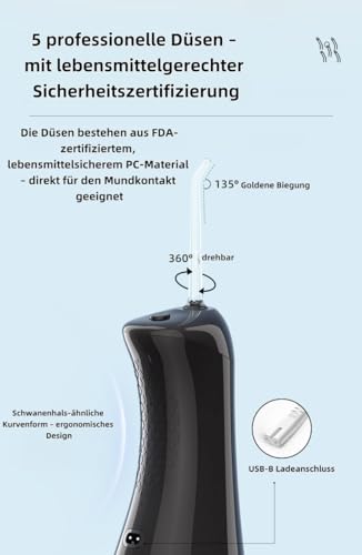 Multifunktionaler Zahnreiniger für Erwachsene – Elektrische tragbare Munddusche für den Heimgebrauch, Hochfrequenz-Puls-Wasserstrahl zur Zahn- und Mundhygiene (Schwarz) – Bild 4