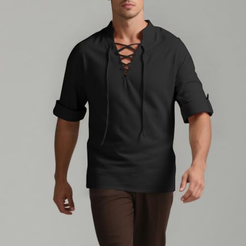 BSBUY Camisa Medieval Hombre, Disfraz Pirata de Manga Larga para Hombre de Halloween, Medieval Shirt Casual Estilo Punk Manga Larga, Vikingo Steampunk Retro Renacimiento Medieval Gótico Victoriano,2XL