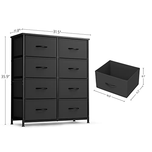 Fezibo Dresser Organizer, Chest Of Drawers-Dresser For Bedroom, Hallway, Entryway, Closets, Furniture Storage Tower-Steel Frame, Wood Top, 8 Drawers Organizer Units-Black Grey #TOP2