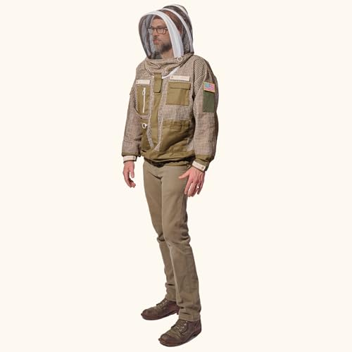 Sting Stopper 3 Layer Ventilated Beekeeping Jacket with Long Torso in Olive Green, Quick Pullover Design, Features Galore, Customizable, 7 Pockets, YKK Zippers for Men and Women, 4XLarge