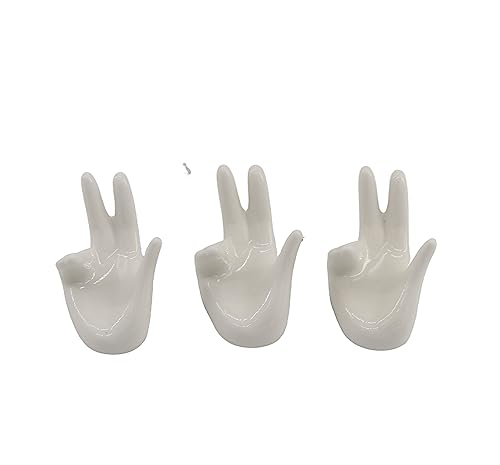 Pokinge 3Pcs Creative Ceramic Egg Holder,White Hand Shaped Egg Cup Easter Egg Display Stand Rack For Home Kitchen Decoration