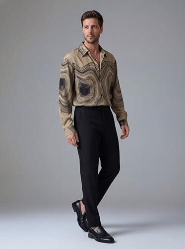 Image of GRECIILOOKS Men's Poly Blend Regular Fit Shirt | Abstract Wave Printed Shirts for Men | Trendy Button Down Stylish Shirt for Man | Casual Summer Outfit