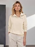 Cuptacc Bluzy damskie z zamkiem ćwierćdługim damski dekolt w serek topy z długim rękawem podstawowa casualowa bluza bez kaptura pullover, Morela, L