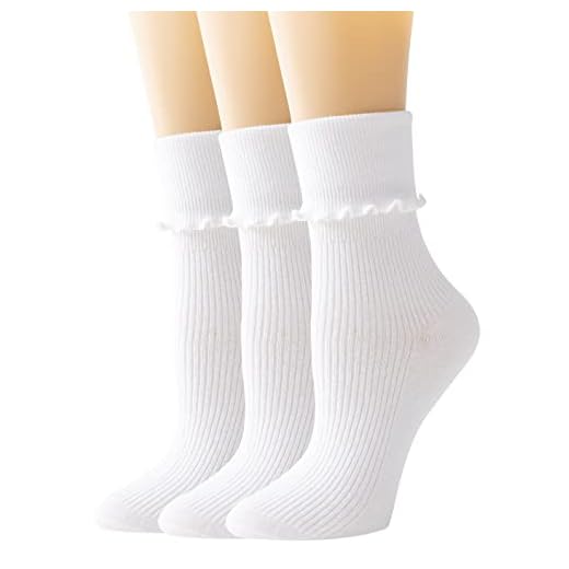 SEMOHOLLI Women Socks, Women Ankle Socks, Lovely double needle solid color Lace edge relent lady socks (3 Pairs-white-long Style-ruffle Frilly)