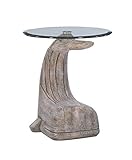 Powell Peabody Whale Brown Driftwood Accent Table with Glass Top