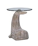 Powell Peabody Whale Driftwood Glass Top Accent Side Table, Brown