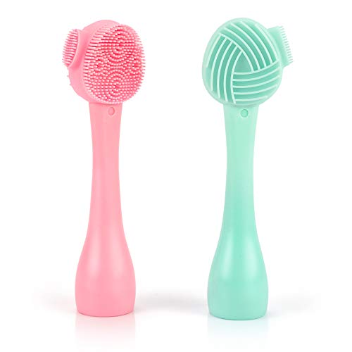 Silicone Facial Cleansing Brush, Three-sided Facial Lip Scrubber Brush Face Massager for Men and Women, 2PCS