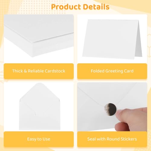 50 Sets Blank Cards Stock with Envelopes Set, 140lb Heavyweight Cotton Cards Stock, 4x6 Inch Foldable Cards and Envelopes to Paint or Cards Making for Christmas Birthday