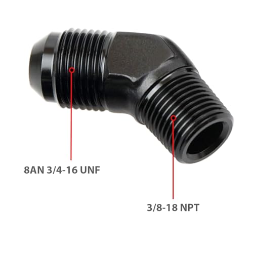 Codo de aluminio AN8 para solucionar giros estrechos con rosca macho NPT de 3/8 de 45 grados 3