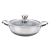 WIHFHGZ Sartén Inducción 30cm, Acero Inoxidable 316, Antiadherente, Doble Cara con Tapa, 8.6cm Profundidad - Distribución Rápida y Uniforme, Apta Lavavajillas, Ideal para Cocina Profesional y Hogar