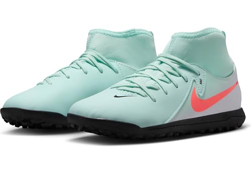 Nike Jr. Phantom Luna 2 Club Little/Big Kids' TF High-Top Soccer Shoes (FJ2607-300, Mint/Off Noir/Atomic Red)2