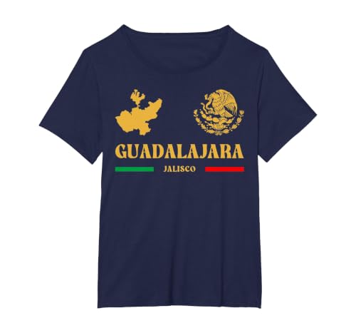 Guadalajara Jalisco with Mexican Emblem, Guadalajara T-Shirt, Women's Plus, Navy Blue, 2X