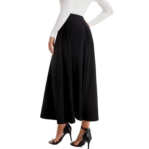 Womens Fall Winter Elastic Waist Long Skirts A Line Ankle Length Vintage Skirt3
