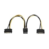 El cable adaptador de alimentación SATA a PCI-E cuenta con un conector de alimentación de 8 pines (hembra), así como uno/dos conectores de alimentación SATA de 15 pines (macho).
