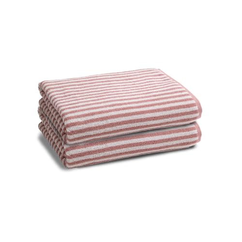 Image of Christy Portobello Stripe Bath Towels | Set of 2 | 100% Combed Cotton | 550GSM | 76cm x 147cm | Quick Dry | Rose Pink