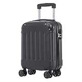 YONSLY Trolley Koffer Suitcase, Reisekoffer, Rollkoffer Handgepäck, Hartschalenreisekoffer mit 4 Rollen 360°, Zahlenschloss, Weicher Gummigriff für Reisen, Camping (S, Schwarz)