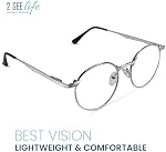 2SeeLife Round Metal Wire Rimmed Reading Glasses for Men & Women – Medium–Wide Fit, Durable, Spring Hinges, Premium Readers, Silver, +2.25