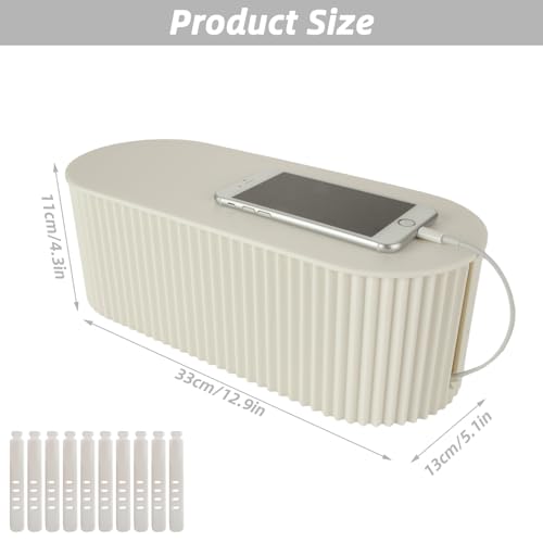 MUXHEL 1 caixa grande de gerenciamento de cabos, caixa organizadora de cabos branca com 10 abraçadei