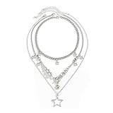 KTGUK Hypoallergenic Star Stackable Necklace,Stainless Steel Round Beads Layered Necklaces for Women,Punk Fashion Accessories,Jewellery Gifts for Birthday, Valentine's day and Anniversary (Silver)