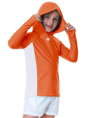 Image of AOBUTE Unisex Kids Long Sleeve Hoodie Rash Guard Boys UPF 50+ Swim Top with Thumb Hole 3-12 Years