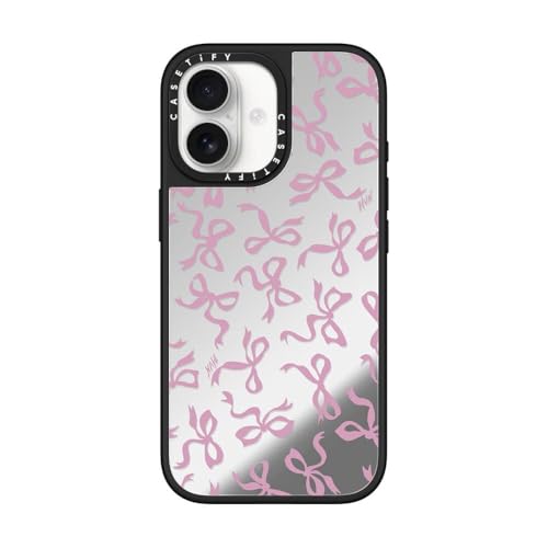 Coque miroir iPhone 17 CASETiFY compatible Magsafe avec motif de nœuds argent sur noir