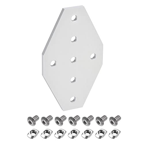 sourcing map 2Pcs Coin Support Plaque Croix 60x100mm 7 Trous Joint Trousses 2020 Aluminium Profil avec T Écrous et Hexagonal Douille Vis Blanc pour Cadre Structure