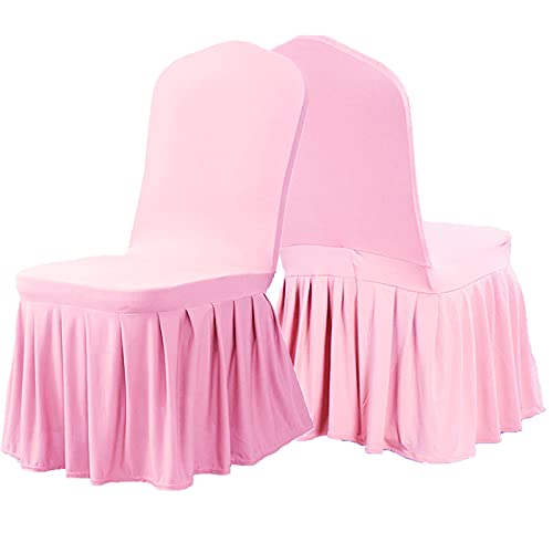 Dimatic Dining Room Chair Covers Set of 4, Stretch Parsons Slipcovers with Skirt Super Fit Spandex Chair Seat Protector Cover for Dining Room, Hotel, Ceremony (Pink) by Dimatic - Used condition - Image 4