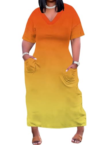 Image of PinkPatty Women's Plus Size Short Sleeve Maxi Dress Casual Loose V Neck Long Dress with Pockets