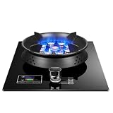 THEGA Fornello A Gas Portatile per Interni - Fornello A Gas in Vetro Temperato da 5,2 KW, Fornello da Cucina per La Casa con Funzione Timer, Piano Cottura A Gas con Bruciatore Singolo da Cucina(LPG)