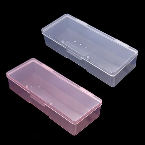 2 Pcs Transparent Nail Art Tool Organizer Empty Plastic Storage Box for Manicure & Pedicure Kits Multifunctional Rectangular Nail Supply Case (Pink White)