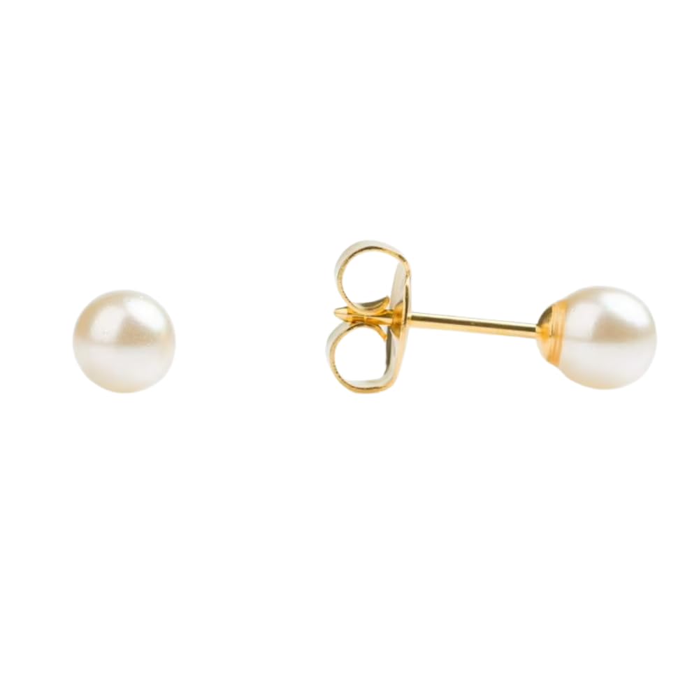 Sensitive White Pearl Stud Earrings 5mm | Hypoallergenic and Nickel Safe for Sensitive Ears | Gold Plated Posts | High Fashion Earrings for Women and Men-PR-675-S