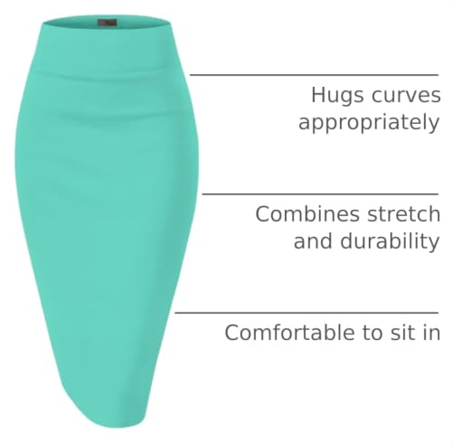 Image of Hybrid & Company Women's Premium Nylon Ponte Stretch High Waist Pencil Suit Skirt Below Knee
