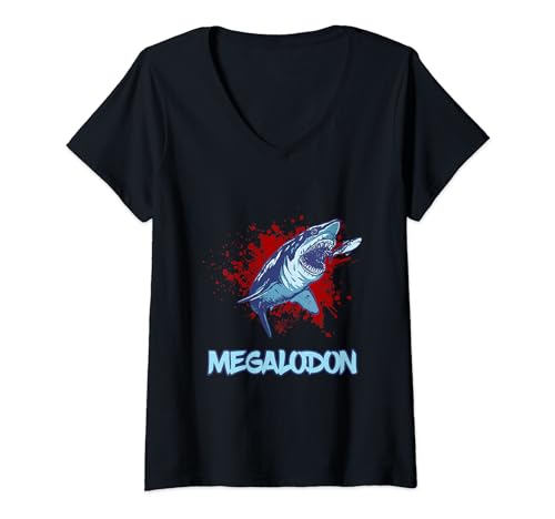 Mujer Megalodon Giant Shark Cool Megalodon Lover Paleontólogo Camiseta Cuello V