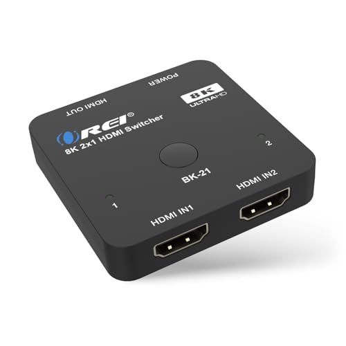 Image of OREI 8K 2x1 HDMI Switch 4K@120hz - Auto HDMI Selector 48Gbps High Resolution Switch Between 2 Inputs Perfect for Gaming, PS5, Xbox, HDR10, Dolby Vision | hdmi switch 2 in 1 out, hdmi 2.1 switch 4k 120hz, 48Gbps, HDR10, Dolby Vision, PS5 /Xbox, IR Remote
