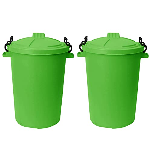 Set Of 2: 50 Litre Clip Lock Storage Bins - Large Heavy Duty Plastic Kitchen Bins - Waste, Rubbish, Compost & Animal Feeding - Made in UK. Lime Green