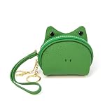 Doris&Jacky Leather Frog Coin Purse Cute Animal Coin Pouch Wallet With Key Chain Wristlet Strap (1-Green)