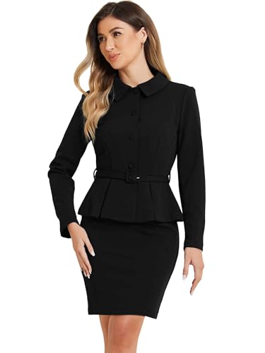 Allegra K Two Pieces Suits for Women's Business Peplum Blazer Jacket Mini Pencil Skirt Sets