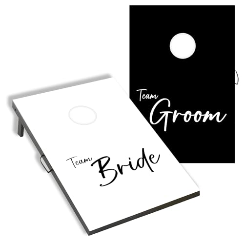 Wedding Cornhole Set Black and White, Team Bride...