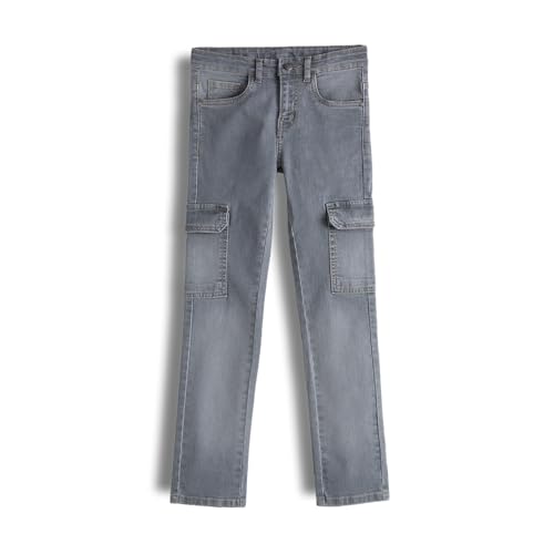 Image of Urbano Juniors Boy's Slim Fit Washed Denim Cargo Jeans with 6 Pockets Stretchable