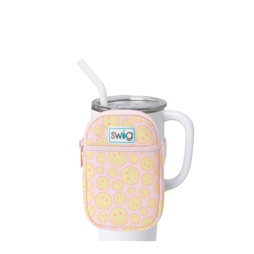Swig Life Mega Mug Pouch, Water Bottle Bag with Adjustable Strap, Water Bottle Fanny Pack with Zippered Phone Pocket, Tumbler Accessories (Oh Happy Day)
