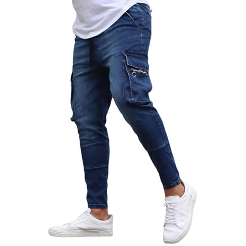 Men's Moto Biker Skinny Jeans Slim fit Cargo Denim Pants