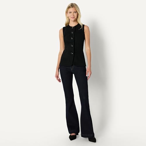 Amazon Essentials Damen Regular-Fit-Jeansweste Verdeckte Knopfleiste, Schwarz, 38-40