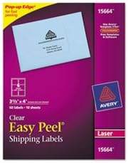 Avery Clear Easy Peel Shipping Labels for Laser Printers 3-1/3 x 4, Box of 60 (15664) , White