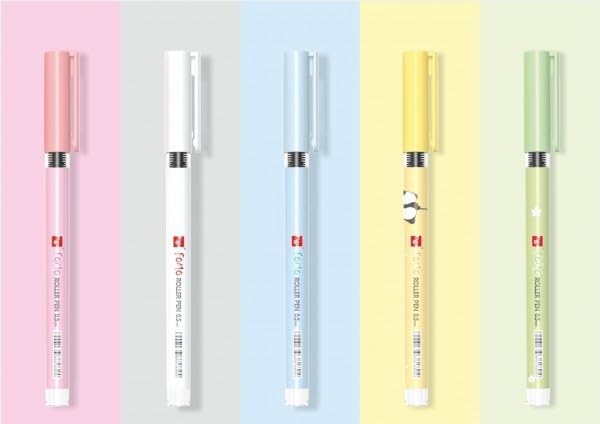 Image of Figo Liquid Roller Pen, 0.5mm Tip, Set of 10, Assorted Pastel Colours with Panda Logo