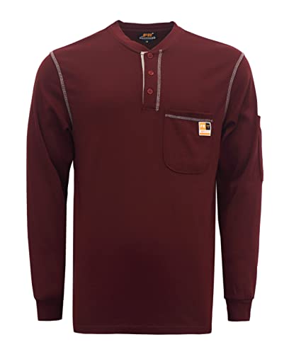 Image of KONRECO FR Shirts for Men Long Sleeve 7oz Henley Shirt NFPA2112 CAT2 Maroon